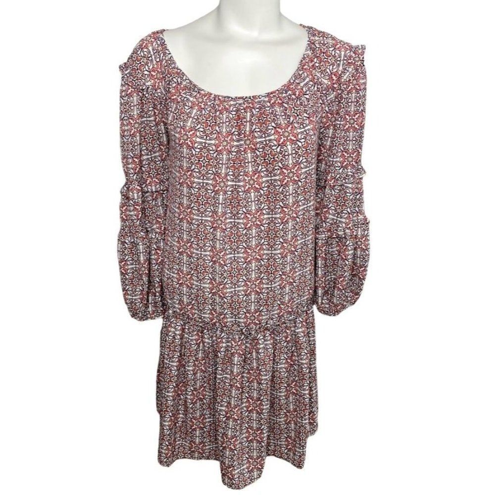 Max Studio Scoop Neck‎ Drop Waist Pink White Dress Sz Medium